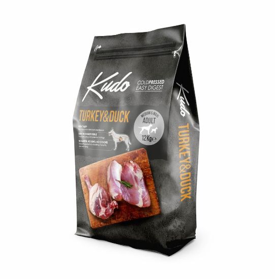 Kudo Low Grain Turkey/Duck Medium&Maxi Adult - Пълноценна суха храна за кучета от средни и едри породи над 1 год,без зърно, с пуешко.патешко и пилешко месо, 12 кг.